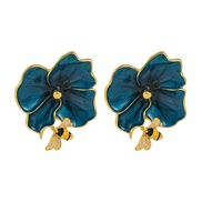 ( blue)retro silver Alloy enamel flowers earrings woman temperament elegant Street Snap