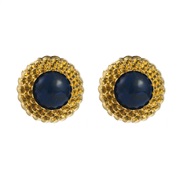 ( blue)occidental style retro palace wind natural silver earrings geometry Round gold Alloy pattern ear stud Earring
