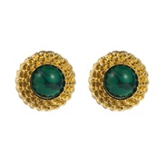 ( green)occidental style retro palace wind natural silver earrings geometry Round gold Alloy pattern ear stud Earring