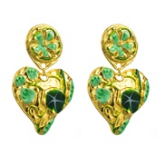 ( green)medium retro exaggerating Alloy enamel leaf flowers Ear clip temperament high heart-shaped flowers earrings