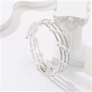 ( Silver3)multilayer Rhinestone Pearl bangle  twining opening bracelet  claw diamond bride