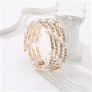 ( Gold4)multilayer Rhinestone Pearl bangle  twining opening bracelet  claw diamond bride