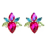 ( Rosy red color)earrings colorful diamond earrings fully-jewelled flowers ear stud woman Bohemian style occidental sty
