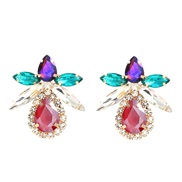 (red color )earrings colorful diamond earrings fully-jewelled flowers ear stud woman drop flowers