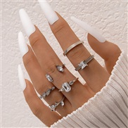 (25568 silver) retro wind samll diamond Moon and stars  love butterfly opening ring set