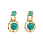 (green )Alloy enamel turquoise earrings fashion brief silver high Ladies banquet ear stud