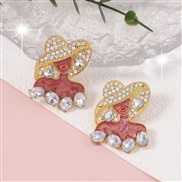 ( white) embed colorful diamond belt woman high Earring fresh samll all-Purpose brief style ear stud