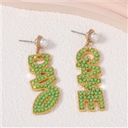 ( green) fashion imitate Pearl asymmetry exaggerating Word Earring   embed beads sweet fresh earring