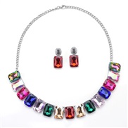 ( Color)exaggerating occidental style diamond crystal square necklace fashion personality fresh clavicle chain glass ch