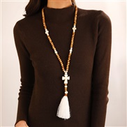 ( 3  brown 34 7) Bohemia beads cross love turquoise pendant tassel necklace exotic ethnic style sweater chain