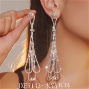 (JXER143   Silver)claw chain Rhinestone long style geometry personality earrings ear stud earring occidental style exag