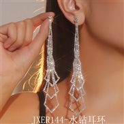 (JXER144   Silver)claw chain Rhinestone long style geometry personality earrings ear stud earring occidental style exag