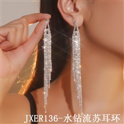 (JXER136   Silver)claw chain Rhinestone long style tassel personality earrings ear stud earring occidental style exagge