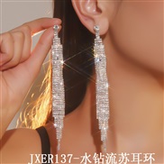 (JXER137   Silver)claw chain Rhinestone long style tassel personality earrings ear stud earring occidental style exagge