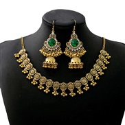 (E2958 1/ green)occidental style exaggerating diamond set  retro Bohemian style Round earrings beads pendant necklace