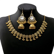 (E4  4/ white)occidental style exaggerating diamond set  retro Bohemian style Round earrings beads pendant necklace