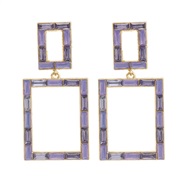 (purple)fashion colorful diamond earrings occidental style Earring woman Bohemian style multilayer square Alloy fully-j