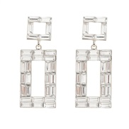 ( white)fashion colorful diamond earrings exaggerating occidental style Earring woman multilayer square Alloy fully-jew