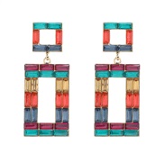 (color )fashion colorful diamond earrings exaggerating occidental style Earring woman multilayer square Alloy fully-jew