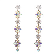 (AB color)ins wind colorful diamond earrings occidental style Earring woman multilayer Alloy Rhinestone flowers long st