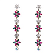 ( Color)ins wind colorful diamond earrings occidental style Earring woman multilayer Alloy Rhinestone flowers long styl