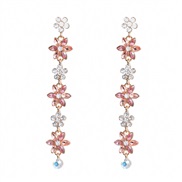( Pink)ins wind colorful diamond earrings occidental style Earring woman multilayer Alloy Rhinestone flowers long style