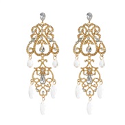 ( Gold)medium earrings occidental style Earring woman fashion retro Alloy hollow carving Acrylic earring