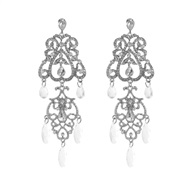 ( Silver)medium earrings occidental style Earring woman fashion retro Alloy hollow carving Acrylic earring