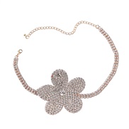 ( Gold)ins wind Rhinestone flowers necklace occidental style exaggerating woman super big flowers pendant sweater chain