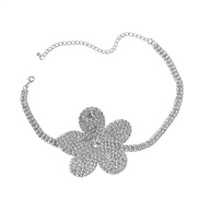( Silver)ins wind Rhinestone flowers necklace occidental style exaggerating woman super big flowers pendant sweater cha