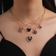 (NZ3 38heise) occidental style Metal chain woman necklace Alloy enamel pendant butterfly love fashion woman necklace