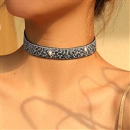(X 551  black) occidental style exaggerating embed fully-jewelled chain necklace Korea velvet Collar elements belt shor
