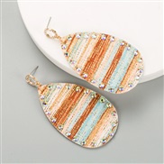 (color )Korean style Bohemia leather earrings color Stripe Alloy diamond exaggerating temperament ear stud personality 