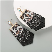 ( black)exaggerating leopard leather earrings woman Alloy diamond sequin tassel Double layer temperament banquet Earring
