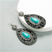 ( gray)occidental style wind turquoise drop leopard leather earrings woman leopard temperament exaggerating leather Earr