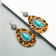 ( Brown)occidental style wind turquoise drop leopard leather earrings woman leopard temperament exaggerating leather Ea