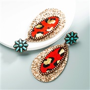 ( red)trend sequin leopard leather earrings Alloy turquoise personality exaggerating Earring