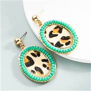 ( green)occidental style trend leopard leather earrings Alloy embed crystal retro Earring