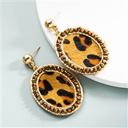 ( Brown)occidental style trend leopard leather earrings Alloy embed crystal retro Earring