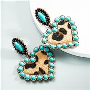 ( blue)trend earrings occidental style creative leopard Cloth embed turquoise love exaggerating samll