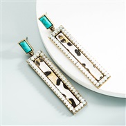 ( white)occidental style trend creative retro leather earrings Alloy embed crystal turquoise exaggerating