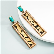 ( Brown)occidental style trend creative retro leather earrings Alloy embed crystal turquoise exaggerating