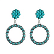 (green ) wind turquoise earrings woman ins wind Round retro exaggerating earring earrings