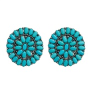 (green )occidental style retro geometry Round turquoise earrings exaggerating personality temperament turquoise ear stu