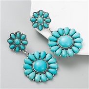 (green ) retro turquoise earrings occidental style Alloy embed turquoise multilayer Round exaggerating temperament Earr