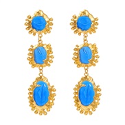 ( blue)retro multilayer Alloy gold high earrings lady temperament medium wind embed resin banquet earrings Earring