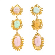 ( Color)retro multilayer Alloy gold high earrings lady temperament medium wind embed resin banquet earrings Earring