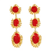 ( red)retro multilayer Alloy gold high earrings lady temperament medium wind embed resin banquet earrings Earring