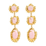 ( Pink)retro multilayer Alloy gold high earrings lady temperament medium wind embed resin banquet earrings Earring