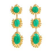 ( green)retro multilayer Alloy gold high earrings lady temperament medium wind embed resin banquet earrings Earring